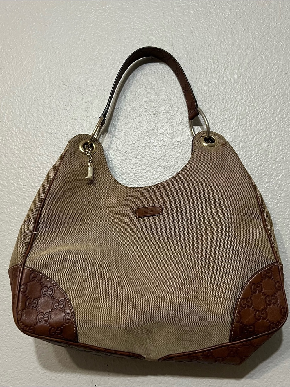 GUCCI Shoulder Bag Canvas Guccissima Brown